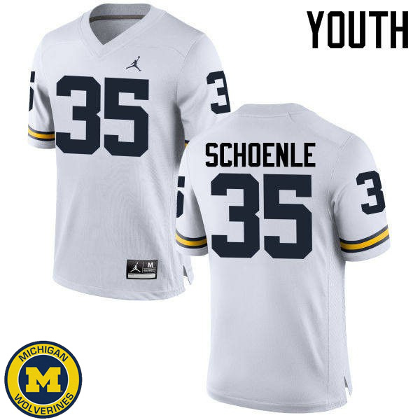 Youth Michigan Wolverines #35 Nate Schoenle White Embroidery Football Jersey